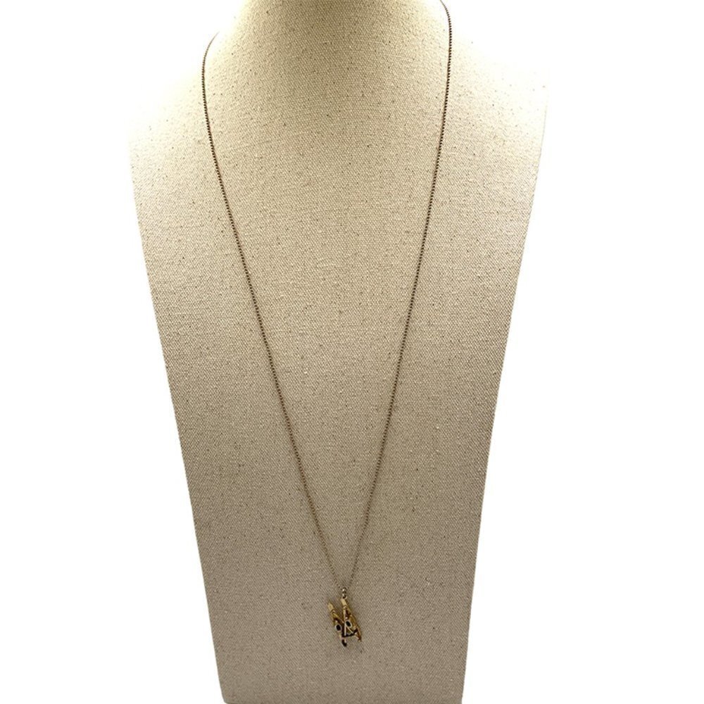 Madewell 1937 Vintage Ski Boots Skiing Skier Pendant Necklace Gold Tone 30" - Picture 5 of 6
